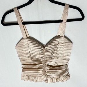 BOG Collective Champagne Ruched Satin Crop Top Bralette Top XS Festival Coquette